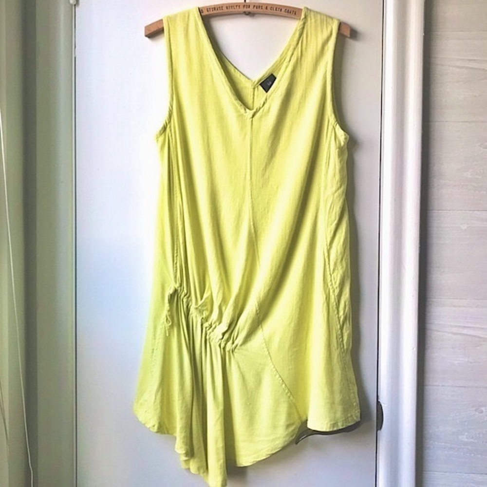 Kaliyana Linen Sleeveless V-Neck Tunic Asymmetric Citron Colour